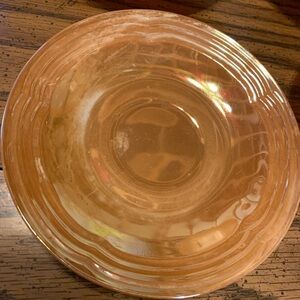 Vintage FireKing Ovenware 6 inch peach luster glass saucers